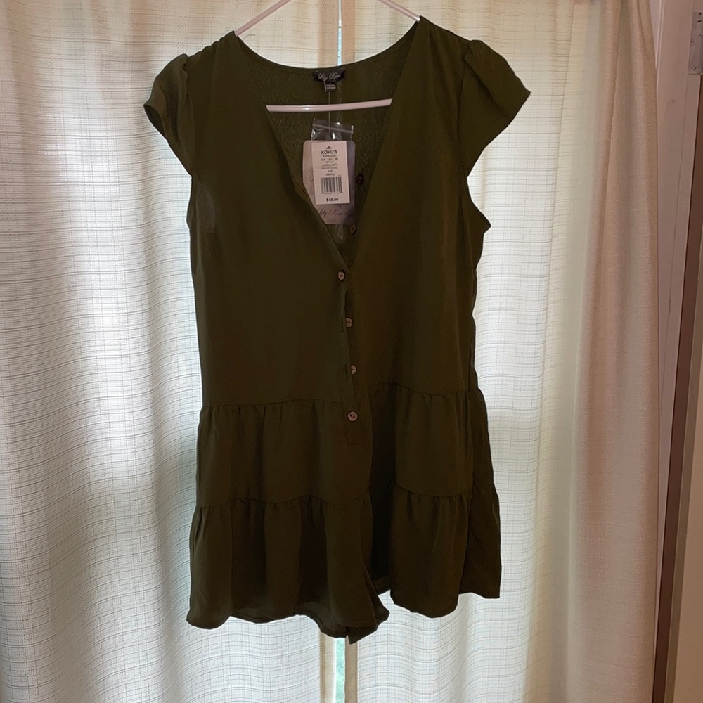 Olive Green button up short/romper